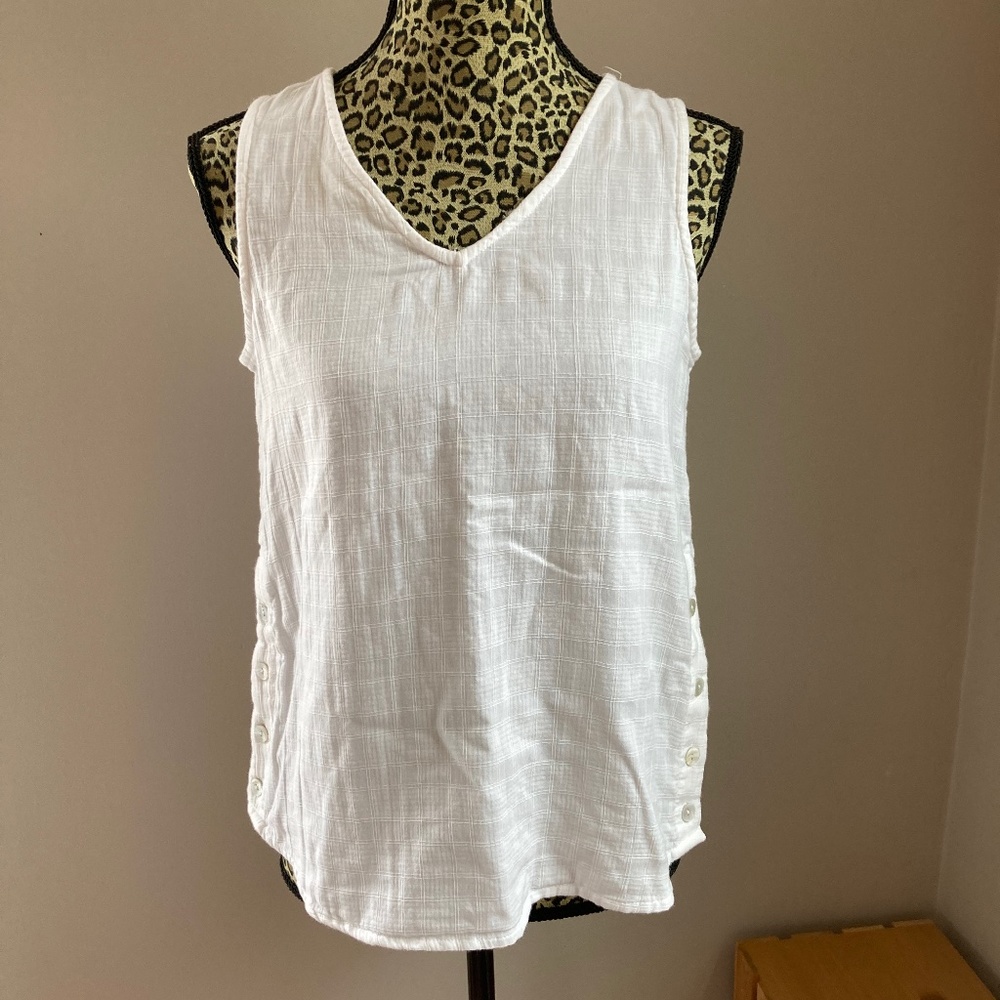 Linen Sigrid Olsen White Cotton Sleeveless V Neck Top